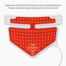 LED layout of CurrentBody Neck & Décolletage Mask Series 2 showing illuminated LEDs and red light therapy coverage for the chest area