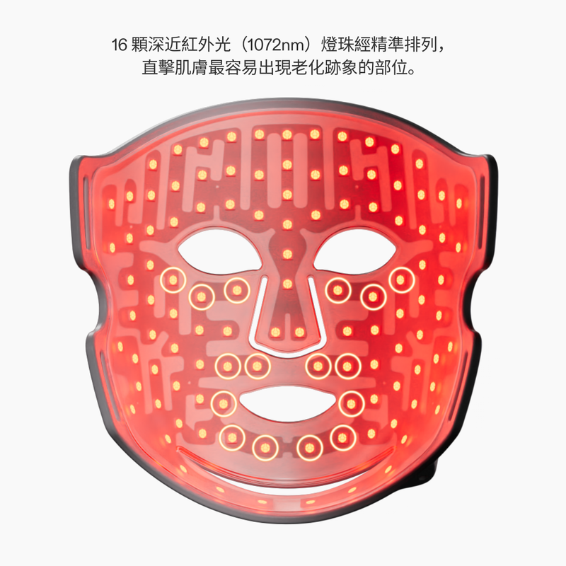 LED Red Light Therapy Face Mask interior view showing illuminated red LEDs chinese
