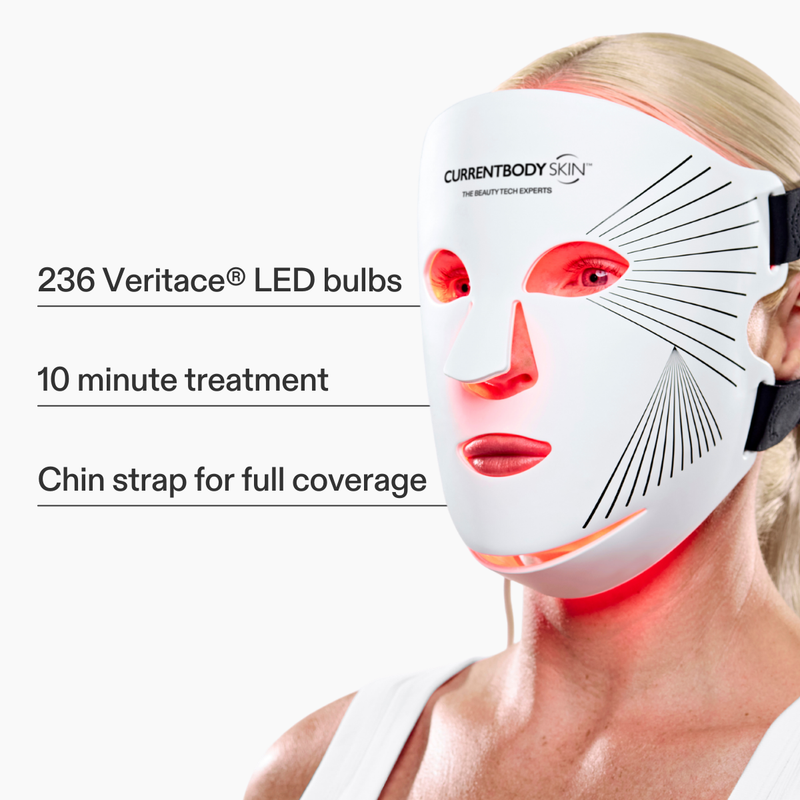 Side view of CurrentBody LED Red Light Therapy Face Mask Series 2 on face english
